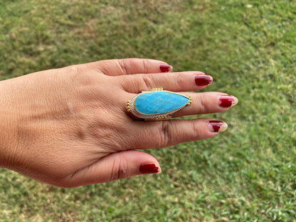 Two Tone Adjustable Turquoise Ring, Gold with Silver Overlay, Fashion Ring, Unique Jewelry, Gemstone Ring, Elegant jewelry, Luxury Jewelry