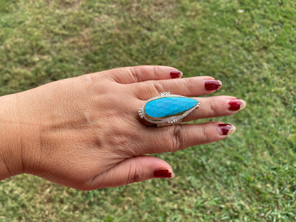Two Tone Adjustable Turquoise Ring, Gold with Silver Overlay, Fashion Ring, Unique Jewelry, Gemstone Ring, Elegant jewelry, Luxury Jewelry