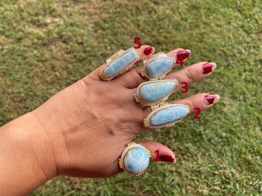 Two Tone Big Adjustable Larimar Ring, Brushed Gold & Silver Overlay, Natural Gemstone Ring, Statement Ring, Bridesmaid Gift, Hammered Ring
