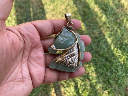 Unicorn Crystal Tibetan Silver Pendant, Lapis Horse Head, Aventurine Unicorn, Protection Amulet, Legendary Symbol, Mystical Gift,