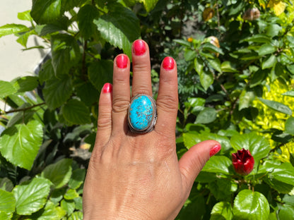 Unique Big Two-Tone Natural Turquoise Ring with Butterfly Design in Silver Overlay Brass | Bohemian Turquoise Jewelry, Perfet Gift Ring