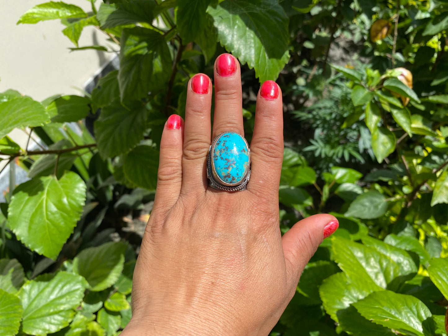 Unique Big Two-Tone Natural Turquoise Ring with Butterfly Design in Silver Overlay Brass | Bohemian Turquoise Jewelry, Perfet Gift Ring