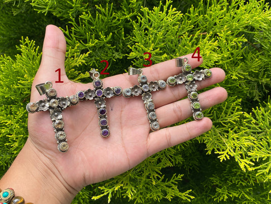 Unique Cross Shaped Pendants for daily wear, Handmade Tibetan Silver Pendant, Natural Gemstone Pendant, Floral Design, Aesthetic Gift ideas.