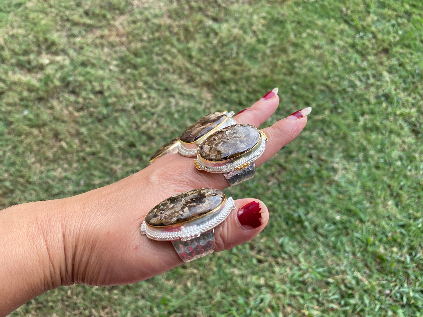 Adjustable Two Tone African Jasper Ring, Gold with Silver Jewelry, Unique Gemstone Ring, Exotic Jewelry, Handcrafted Ring, African Inspired