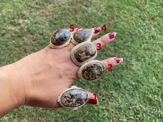 Adjustable Two Tone African Jasper Ring, Gold with Silver Jewelry, Unique Gemstone Ring, Exotic Jewelry, Handcrafted Ring, African Inspired