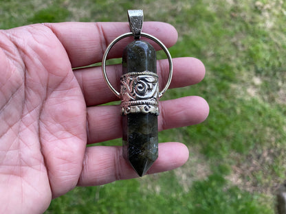 Large Point Labradorite Natural Stone Tibetan Silver Pendant, Unique Jewelry, Healing Crystal, Spiritual Protection Healing Calming Jewelry