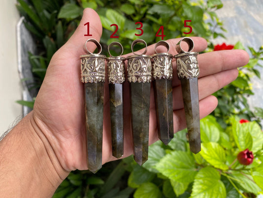 Daily Elegance: Unique Labradorite Pendant with Pointed Design, Floral design on Tibetan Silver, Natural gemstone pendant, Made in Nepal.