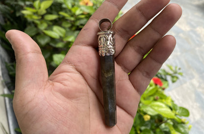 Daily Elegance: Unique Labradorite Pendant with Pointed Design, Floral design on Tibetan Silver, Natural gemstone pendant, Made in Nepal.