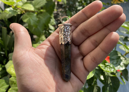 Unique Pointed Natural Labradorite Tibetan Silver Pendant | Bohemian Style, Artisian Jewelry, Spiritual Protection Healing Calming Jewelry