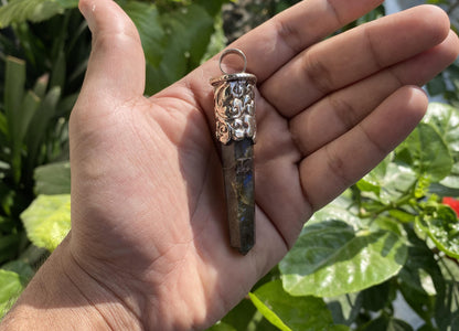 Unique Pointed Natural Labradorite Tibetan Silver Pendant | Bohemian Style, Artisian Jewelry, Spiritual Protection Healing Calming Jewelry