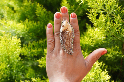 Unique Tibetan Silver Ring: Horse Face and Angel Wing Buffalo Bone Ring – A Symbol of Freedom and Protection, Animal lover Ring, Unique Gift