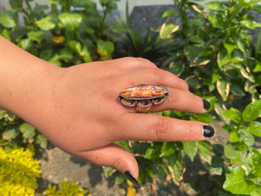Unisex Coastal Chic: Big Oyster Adjustable Ring, Tibetan Silver Ring.