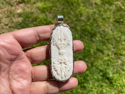 Vajra Buffalo Bone Amulets, Tibetan Silver Pendants, Men or Women Jewelry, Tribal Jewelry, Protector Amulet, Buddhist Jewelry, Shiva Trident