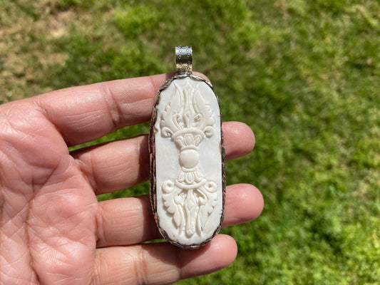 Vajra Buffalo Bone Amulets, Tibetan Silver Pendants, Men or Women Jewelry, Tribal Jewelry, Protector Amulet, Buddhist Jewelry, Shiva Trident