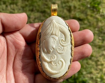 Virgo Zodiac Carved Bone Pendant, 18k Brushed Gold Overlay with Anti Tarnish, Horoscope Pendant, Zodiac Sign Jewelry, Virgo Jewelry,