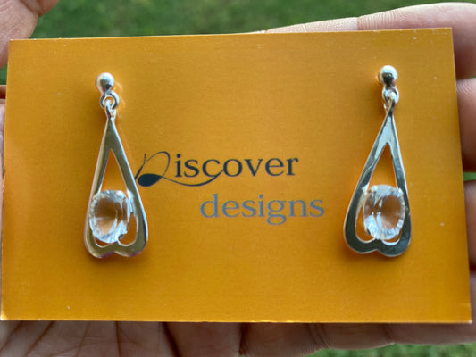 White Topaz Gemstone Silver Overlay Earring, Birthstone, Birthday Gift, Stud Earring, Gemstone Earrings, Bridesmaid Earring, Natural Stone