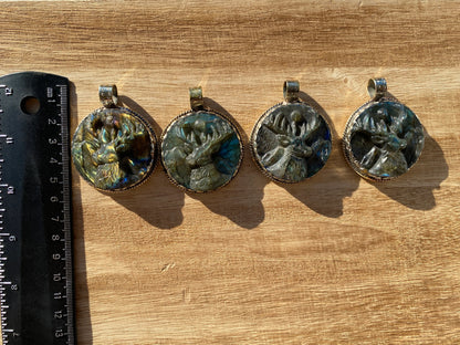 Hand Carved Deer Pendant, Natural Labradorite Tibetan Silver Necklace, Wildlife Jewelry, Unique Animal Carving Pendant, Animal Lover's Gift