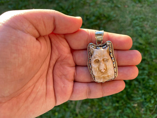 Wolf Hand Carved Bone Tibetan Silver Small Pendant, Animal Lovers Jewelry, Best Cute Gift, Wildlife Jewelry, Wild Animal Gift