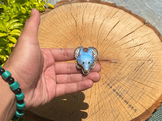 Wolf head Ring, Ring for daily use, Handmade Ring, Hammered Ring, Unisex Ring, Adjustable Ring, Calming Ring, Blue Ring.