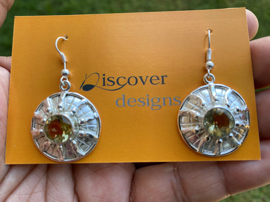 Yellow Sapphire Gemstone Earrings Silver Overlay, Birthstone, Birthday Gift for Girlfriend, Handmade Dangle Earrings, Bridesmaids Gift