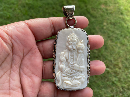Lord Hanuman Hand carved Buffalo Bone Tibetan Silver Pendant, for Men / Women, Hindu God Deity Protection Powerful Amulet, Spiritual Amulet