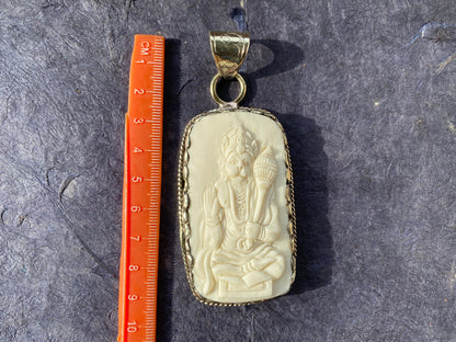 Lord Hanuman Hand carved Buffalo Bone Tibetan Silver Pendant, for Men / Women, Hindu God Deity Protection Powerful Amulet, Spiritual Amulet