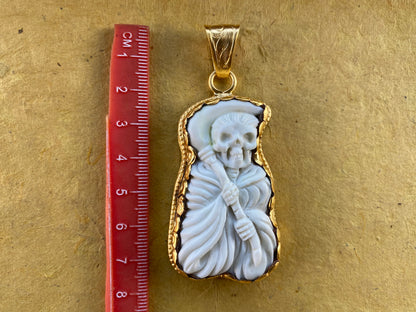 Halloween Skull Bone Carved Pendant, High Quality 18K Brushed Gold Overlay Non Tarnish, Tribal Jewelry, Tibetan Jewelry, for Men or Women