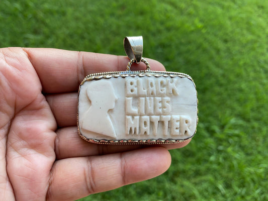 Black Lives Matter Hand carved Buffalo Bone Tibetan Silver Pendant, Pendant for Men / Women, Support for Black People, African American, BLM