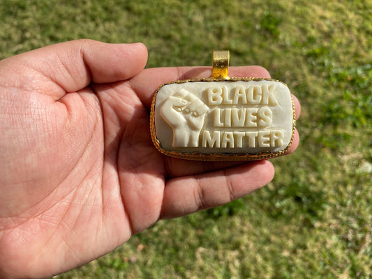 Black Lives Matter, High Quality 18K Matte Gold Overlay Non Tarnish, Hand carved Buffalo Bone Unisex Pendant, Support for Black People, BLM