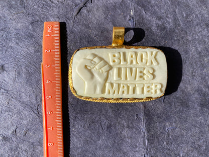 Black Lives Matter, High Quality 18K Matte Gold Overlay Non Tarnish, Hand carved Buffalo Bone Unisex Pendant, Support for Black People, BLM