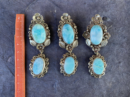 Larimar Natural Stone Tibetan Silver Pendant, Jewelry for Men or Women, Ethnic Jewelry, Energy Stone Pendant, Birthstone, Hill Tribe, Boho