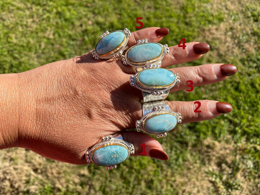 Larimar Two Tone Big Adjustable Ring, Brushed Gold & Silver Overlay, Natural Gemstone Ring, Statement Ring, Bridesmaid Gift, Hammered Ring
