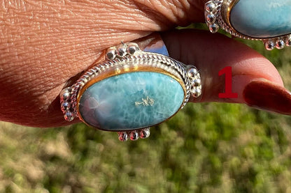 Larimar Two Tone Big Adjustable Ring, Brushed Gold & Silver Overlay, Natural Gemstone Ring, Statement Ring, Bridesmaid Gift, Hammered Ring