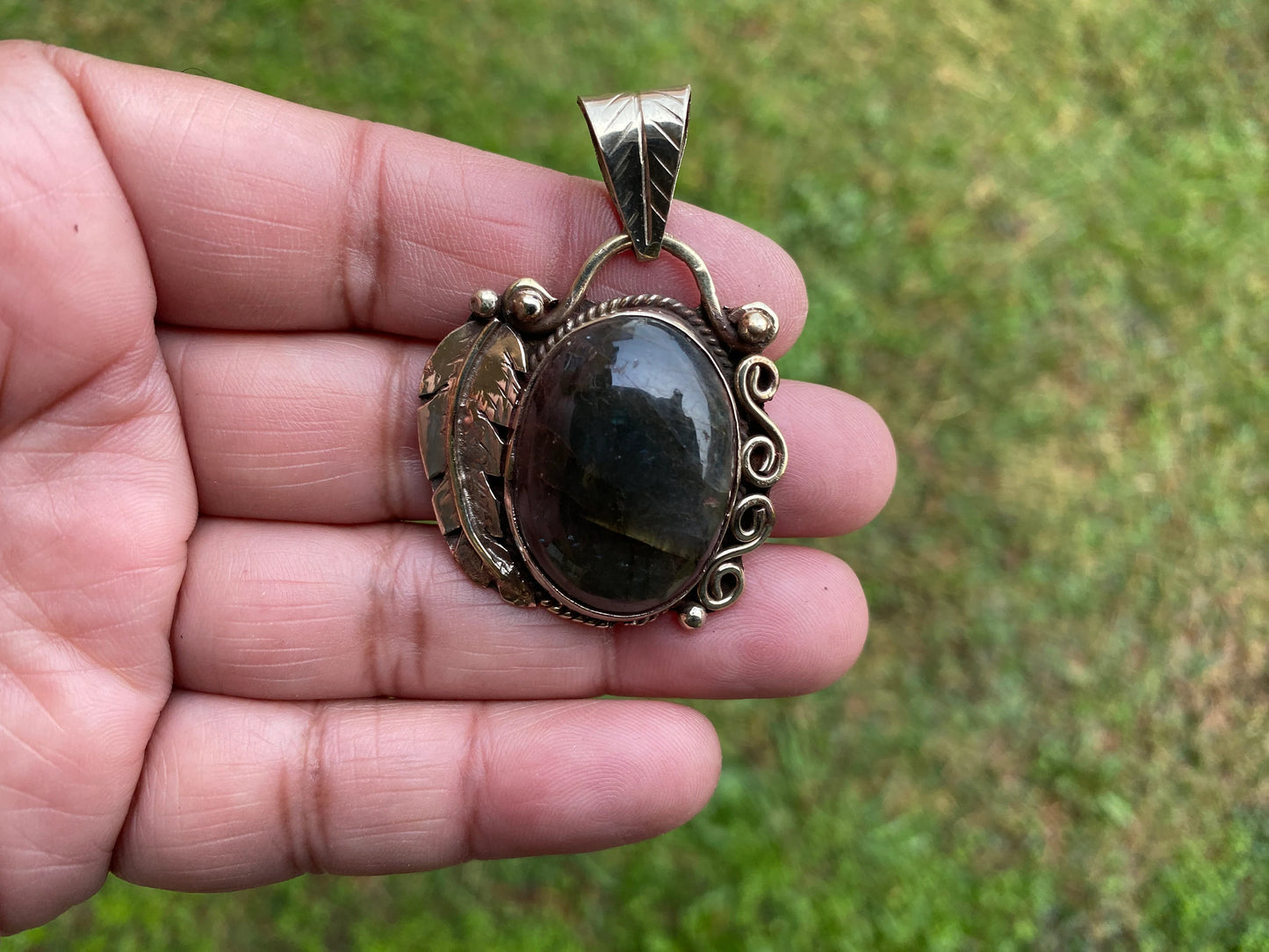 Natural Labradorite Tibetan Silver Pendant with Gemstone, Healing Crystal, Women Jewelry, Birthstone, Ethnic Jewelry, Natural Stone Pendant