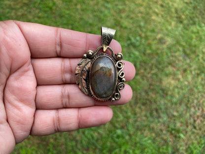Natural Labradorite Tibetan Silver Pendant with Gemstone, Healing Crystal, Women Jewelry, Birthstone, Ethnic Jewelry, Natural Stone Pendant