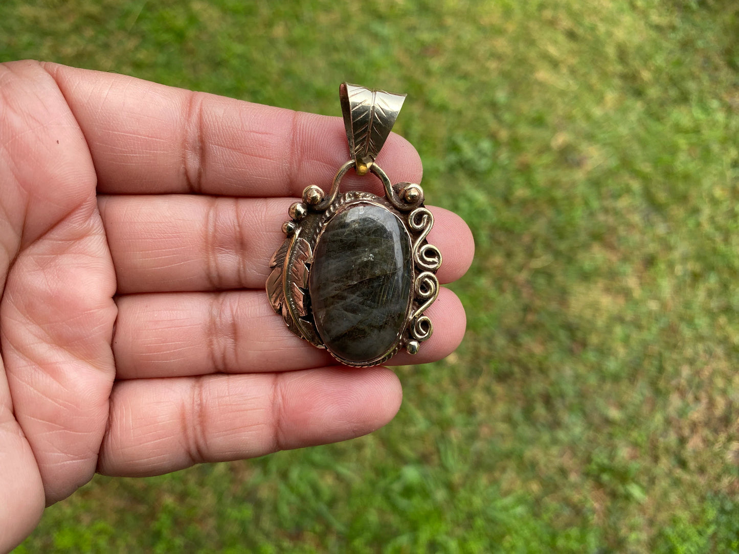 Natural Labradorite Tibetan Silver Pendant with Gemstone, Healing Crystal, Women Jewelry, Birthstone, Ethnic Jewelry, Natural Stone Pendant