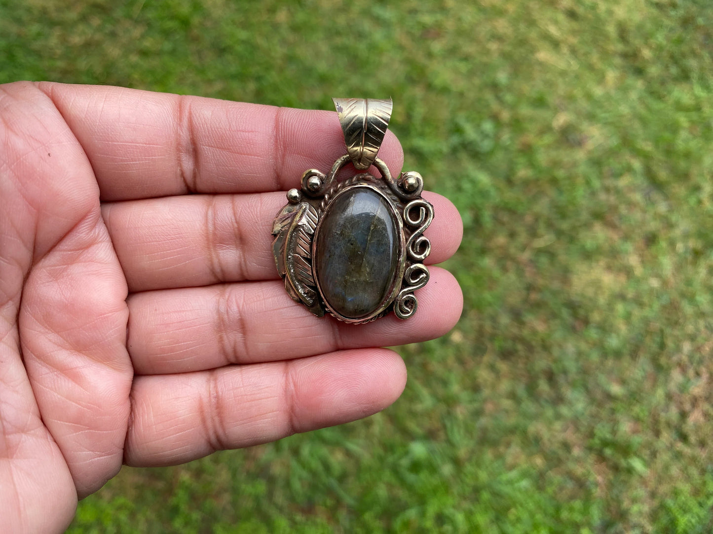 Natural Labradorite Tibetan Silver Pendant with Gemstone, Healing Crystal, Women Jewelry, Birthstone, Ethnic Jewelry, Natural Stone Pendant