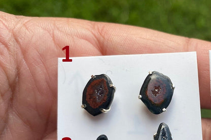 Raw Geode Stud Earrings, 92.5 Sterling Silver, Geode Crystal Earrings, Raw Crystal Prong Earrings, Tabasco Geode Post Earring, Druzy Earring