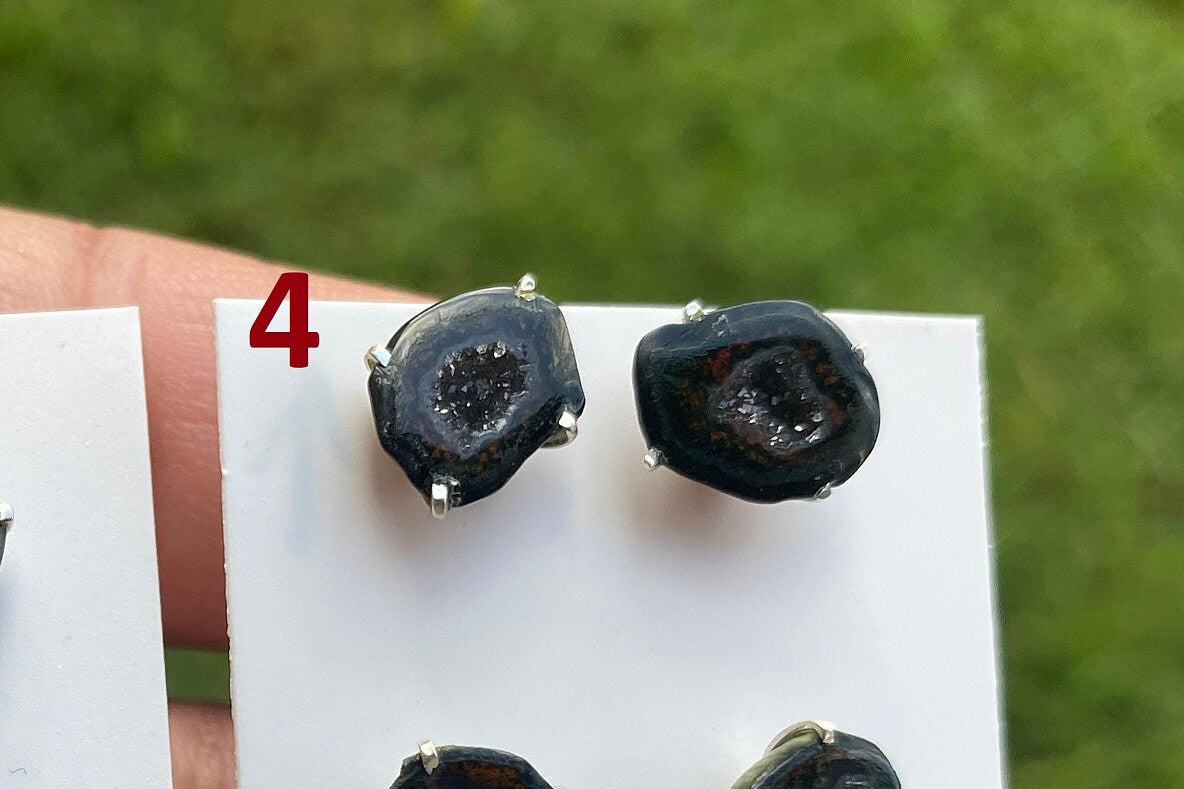 Raw Geode Stud Earrings, 92.5 Sterling Silver, Geode Crystal Earrings, Raw Crystal Prong Earrings, Tabasco Geode Post Earring, Druzy Earring