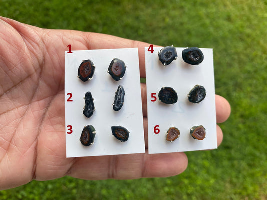 Raw Geode Stud Earrings, 92.5 Sterling Silver, Geode Crystal Earrings, Raw Crystal Prong Earrings, Tabasco Geode Post Earring, Druzy Earring