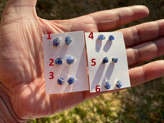 Raw Lapis Lazuli Stud Sterling Silver Earrings, Crystal Stud Earrings, September Birthstone, Gemstone Studs, Free Form Lapis Lazuli Earrings