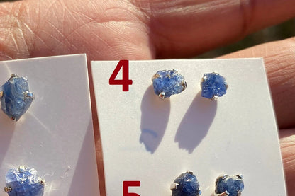 Raw Lapis Lazuli Stud Sterling Silver Earrings, Crystal Stud Earrings, September Birthstone, Gemstone Studs, Free Form Lapis Lazuli Earrings
