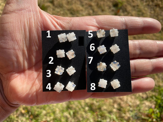 Tiny Raw Rainbow Natural Moonstone Gemstone Stud Earrings, Sterling Silver Earrings, Prong Stud Earring, Crystal Stud, June Birthstone