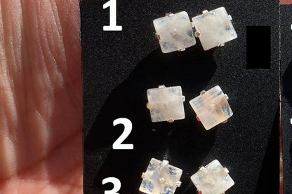 Tiny Raw Rainbow Natural Moonstone Gemstone Stud Earrings, Sterling Silver Earrings, Prong Stud Earring, Crystal Stud, June Birthstone