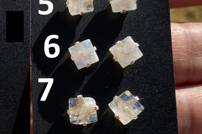 Tiny Raw Rainbow Natural Moonstone Gemstone Stud Earrings, Sterling Silver Earrings, Prong Stud Earring, Crystal Stud, June Birthstone