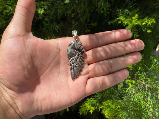 Unique Tibetan Silver Pendant: Horse Face and Angel Wing – A Symbol of Freedom and Protection, Angelic Wing and Horse Face .
