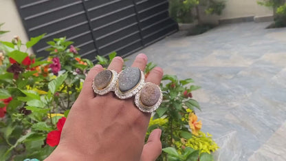 Timeless Beauty: Antique Aesthetic Druzy Agate Adjustable Ring, Unisex Ring, Hammered ring, Gift ideas.