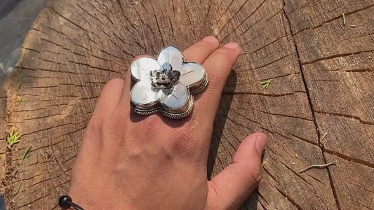 Big Hammered Flower Shaped Adjustable Ring, Tibetan Silver Ring.