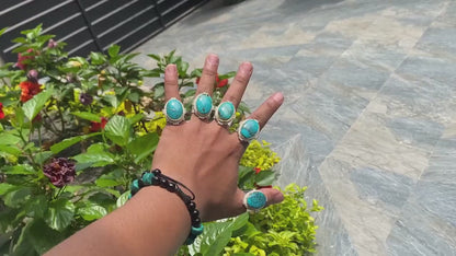 Nepalese Charm: Bohemian Turquoise Adjustable Ring, Hammered Ring, Handmade Ring, Oval Shaped Ring.