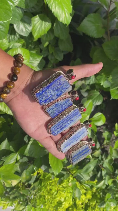 Unisex Floral Pendant - Lapis, Coral & Hammered Silver Handmade Statement Piece, Unique handmade pendant, Unisex gift ideas, Statement piece
